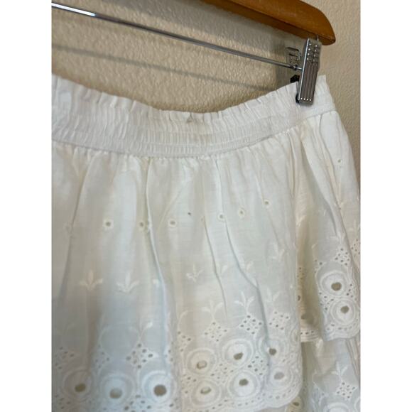 House of Harlow 1960 Ruffle Cottage Core White Eyelet Tiered Mini Skirt Small - Picture 2 of 11